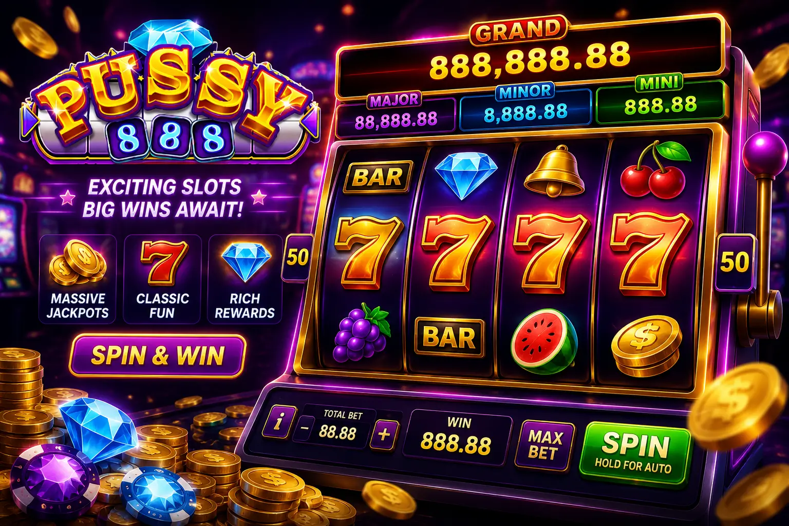 Pussy888 Singapore slot game featuring jackpot reels and classic gaming symbols