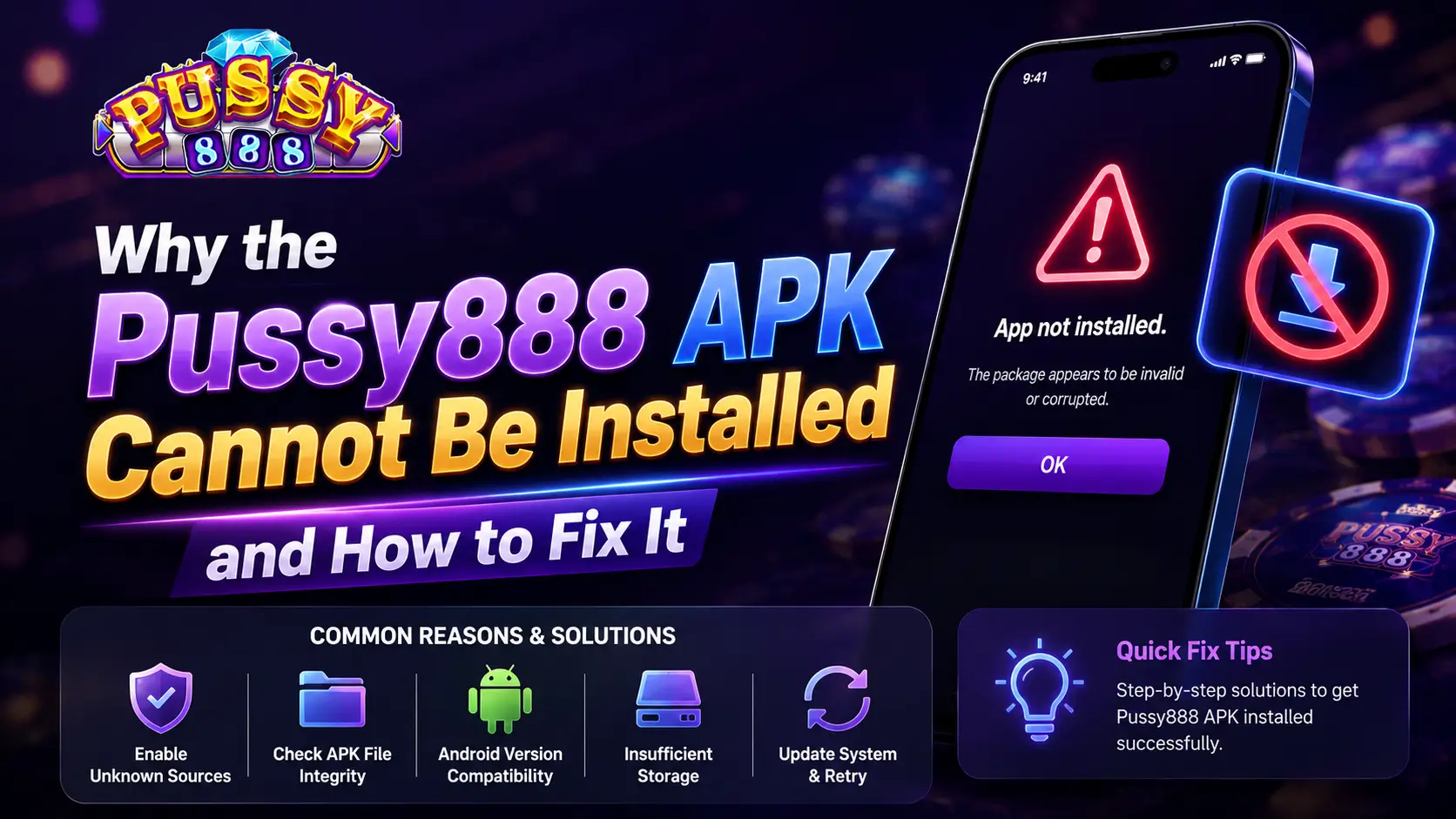 Why the Pussy888 APK cannot be installed and how to fix it